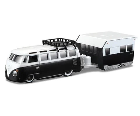 Volkswagen Samba Van in Black and White with Matching Alameda Trailer - Tow and Go Series