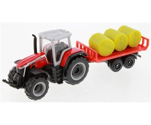 Massey Ferguson 8S 265 with Bale Trailer in Red - Mini Work Machines Series