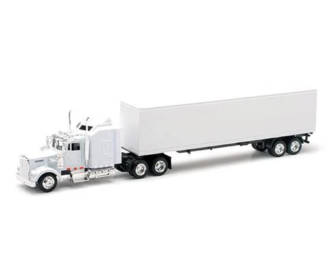 Kenworth W900 Tractor with Dry Van Trailer in White - NEW-RAY