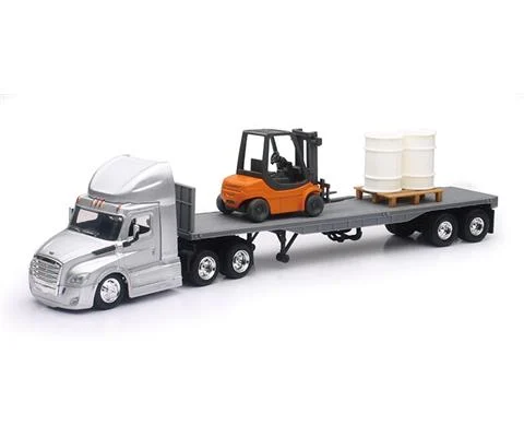 Freightliner Cascadia Tractor with Flatbed and Forklift and Pallet - NEW-RAY