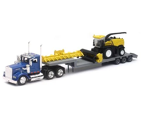 Kenworth Truck and Lowboy Trailer with New Holland Combine - NEW-RAY