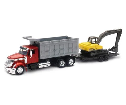 International Lonestar Dump Truck with Excavator and Trailer - NEW-RAY