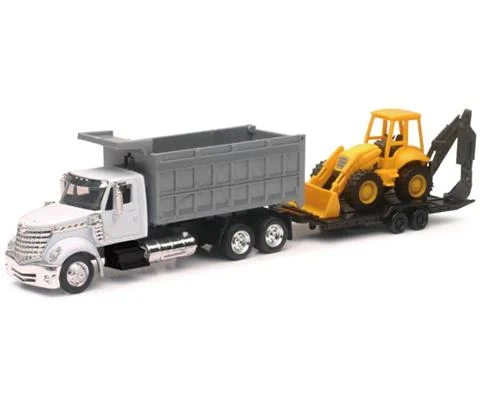 International Lonestar Dump Truck with White Cab and Wheel Loader and Trailer - NEW-RAY