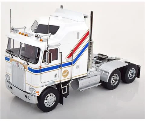 1976 Kenworth K100 Aerodyne Semi Truck in White with Red Blue and Gold Deco - Cab Only