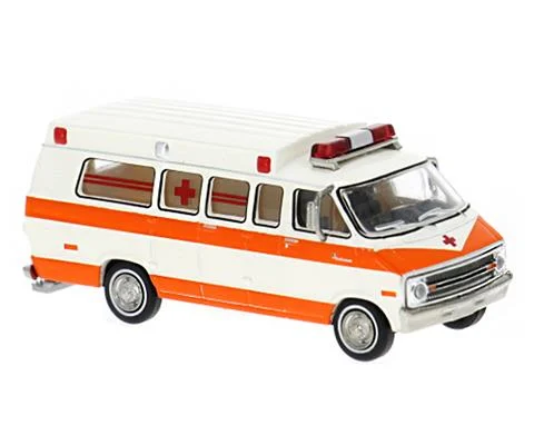 1975 Dodge B 200 Ambulance in White and Dark Orange - BREKINA