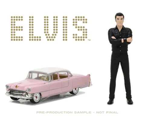 Elvis Presleys 1955 Cadillac Fleetwood Series 60 Pink Cadillac with 1/18 Scale Elvis Figure - GREENLIGHT