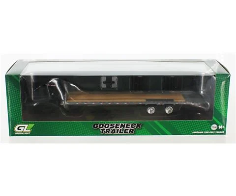 Gooseneck Trailer in Black with Red and White Conspicuity Stripes in Raw Body Grey - GREENLIGHT