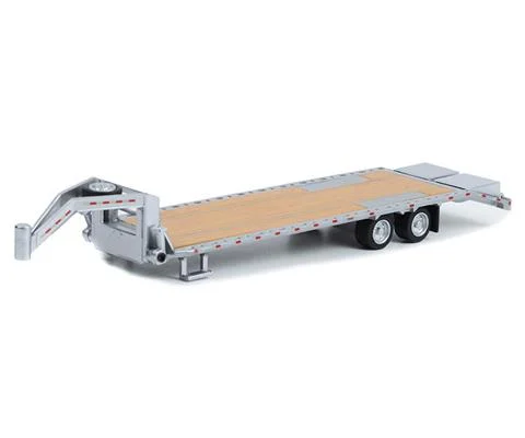 Gooseneck Trailer in Primer Gray with Red and White Conspicuity Stripes - GREENLIGHT