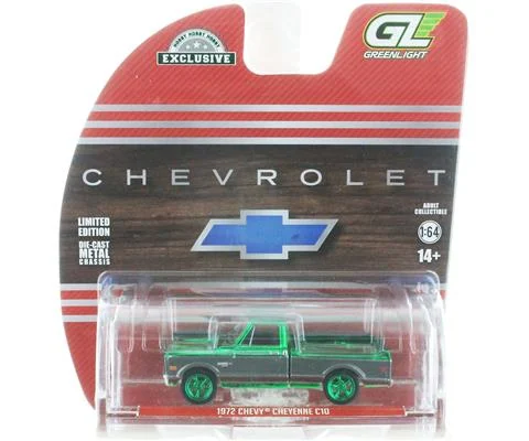 1972 Chevrolet Cheyenne C10 Short Bed Pickup Truck in Chrome Green and Gunmetal Gray - GREENLIGHT
