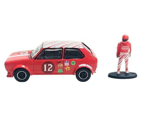 1975 Volkswagen Golf GTI Widebody in Red with Candy Cane Striped Roof with Race Car Figure - GREENLIGHT
