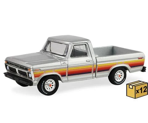 1977 Ford F-150 Pickup Truck in Silver Metallic - Free Wheeling Stripes Edition - 12 Pieces in a Non-Returnable Factory-Sealed