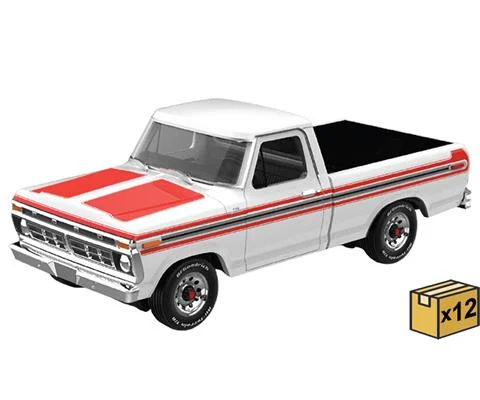 1977 Ford F-150 Pickup Truck in White with Orange Stripes - 12 Pieces in a Non-Returnable Factory-Sealed Case