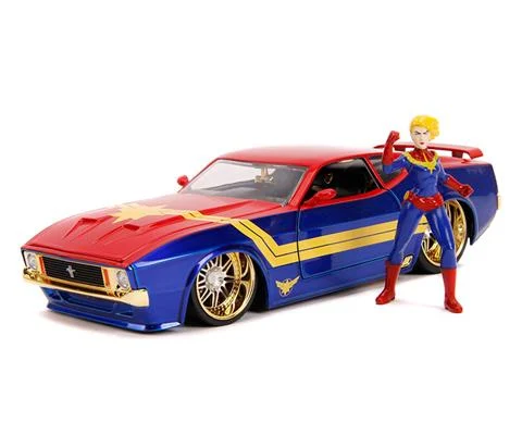 1973 Ford Mustang Mach 1 with Captain Marvel Figure - JADA TOYS