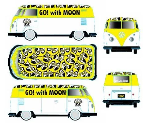 Mooneyes - 1960 Volkswagen Delivery Van in Bright White and Bright Yellow with Mooneyes Graphics