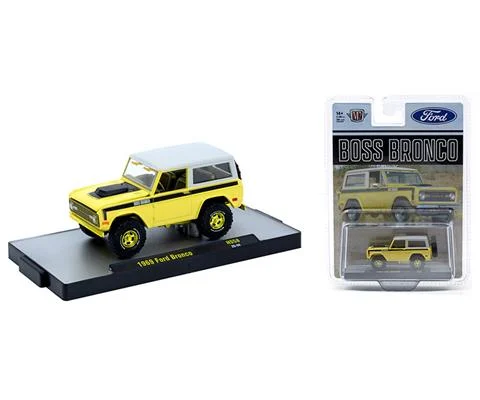 1969 Ford Boss Bronco in Yellow and White with Gold Chrome Rims - M2MACHINES
