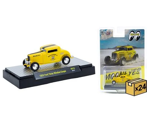 Mooneyes - 1932 Ford Three Window Coupe in Yellow with Mooneyes Graphics - 24-Piece Non-Returnable Master Case