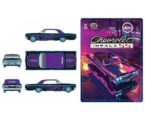 1964 Chevrolet Impala SS 409 Convertible in Black with Electric Purple Patterns and Pinstripes - M2MACHINES
