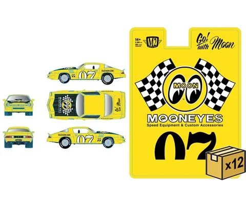Mooneyes - 1979 Chevrolet Camaro Z/28 in Yellow with Black Hood and #07 Racing Graphics - 12 Pieces in a
