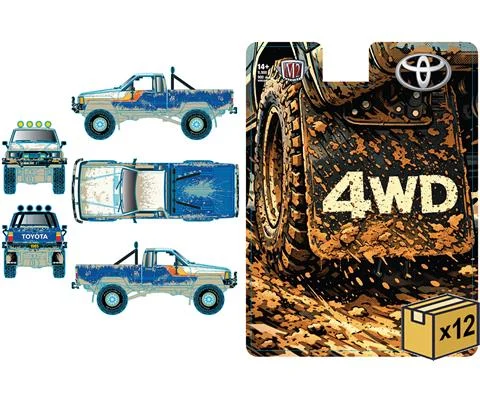 1985 Toyota Truck 4X4 in Blue and White with Orange and Red Stripes and Mud Splatter Graphics - 12 Pieces