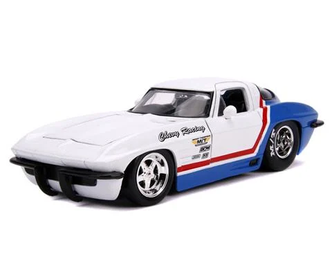 1963 Chevrolet Corvette Sting Ray in White and Blue with Red Stripe - JADA TOYS