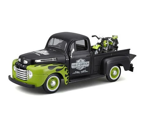 Harley-Davidson - 1948 Harley-Davidson FL Panhead and 1948 Ford F-1 Pickup in Dull Black and Green Flames - Harley-Davidson Ford