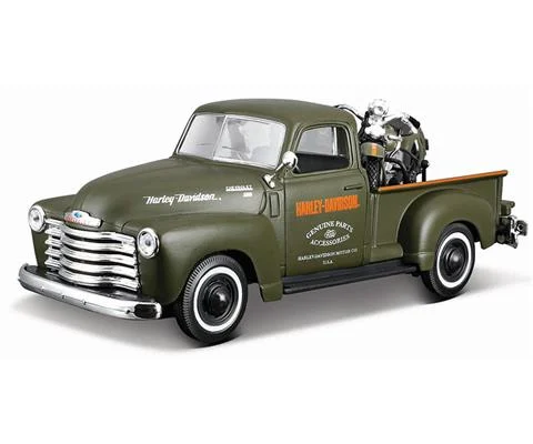 Harley-Davidson - 1950 Chevrolet 3100 Pickup Truck in Green Hauling a 1936 Harley Davidson El Knucklehead