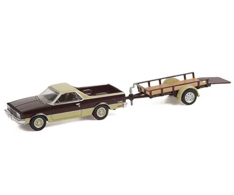 1984 Chevrolet El Camino Conquista in Maroon Metallic and Beige with Utility Trailer - GREENLIGHT