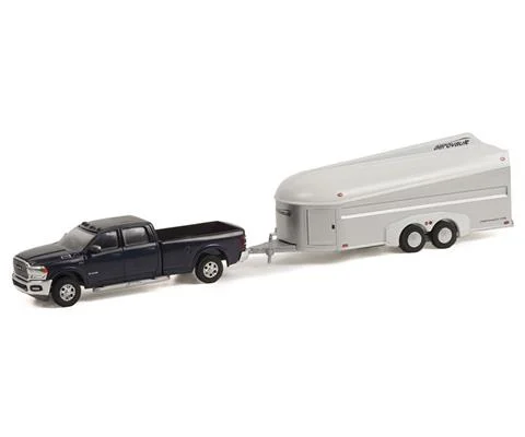 2021 Ram 3500 Laramie Crew Cab Pickup in Maximum Steel Metallic Clear with Aerovault MKII Trailer in White and Bare - GREENLIGHT