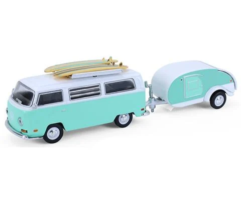 1971 Volkswagen Type 2 with surfboards and Teardrop Trailer - GREENLIGHT