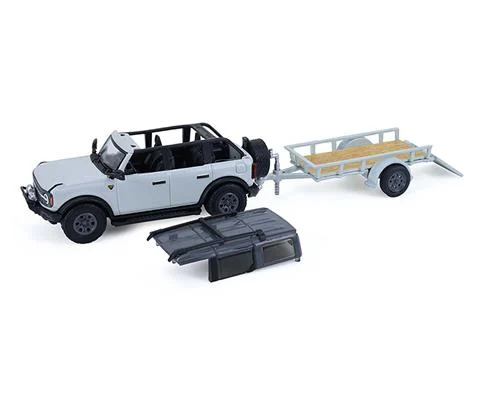 2021 Ford Bronco 4-Door Badlands in Cactus Grey with Utility Trailer and Motorcycle