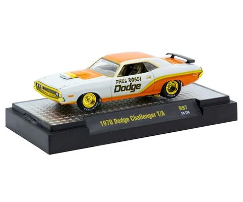 Paul Rossi - 1970 Dodge Challenger T/A in White and Orange with Gold Chrome Rims
