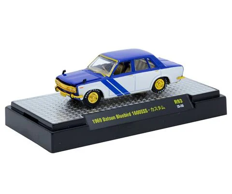 1969 Datsun Bluebird 1600SSS in Blue and White with Gold Chrome Rims and Accents - M2MACHINES