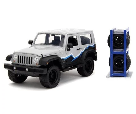 2007 Jeep Wrangler Hardtop in Glossy Grey with Tire Rack and Extra Wheels - JADA TOYS