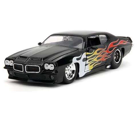 1971 Pontiac GTO in Glossy Black with Flames - JADA TOYS
