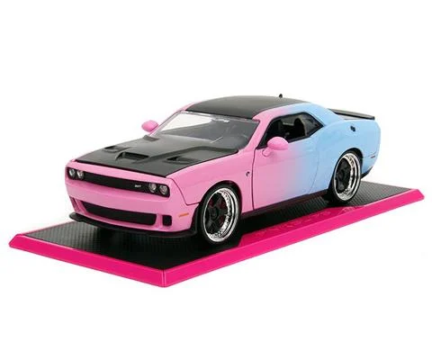 2015 Dodge Challenger SRT Hellcat in Pink and Blue Gradient with Base - JADA TOYS