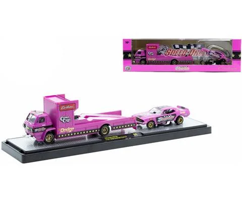 1966 Dodge L600 and 1971 Dodge Challenger Funny Car Both in Pink with Black Accents - M2MACHINES