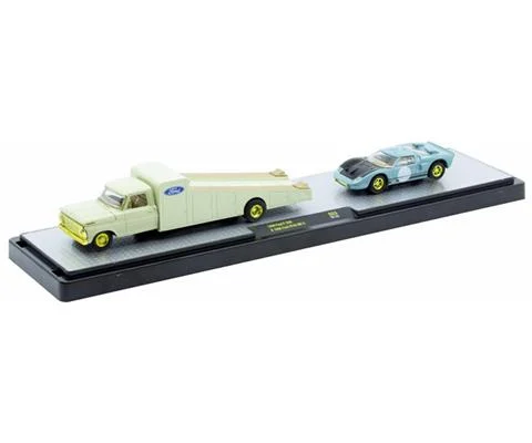 1969 Ford F-350 in Olive Green with Gold Chrome Accents 1966 Ford GT40 MK2 in Blue with Gold Chrome Accents