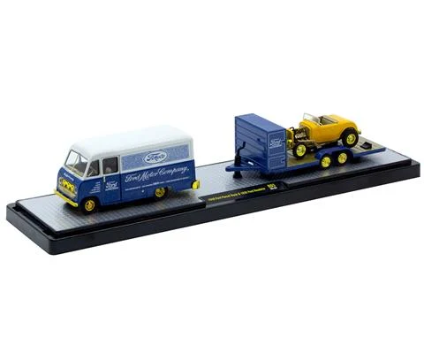 1948 Ford Parcel Truck in Blue and 1932 Ford Roadster in Yellow with Gold Rims and Accents - M2MACHINES