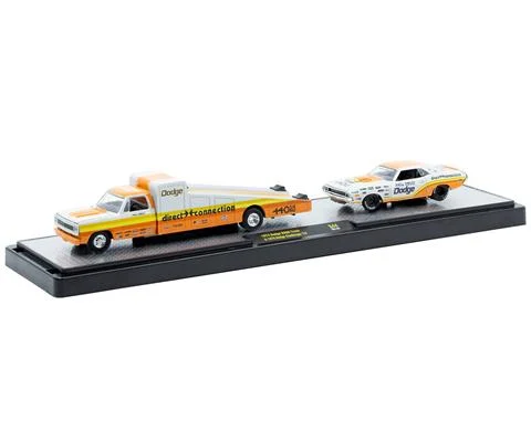 Paul Rossi - 1974 Dodge Truck and 1970 Dodge Challenger T/A in White with Orange and Yellow Stripes