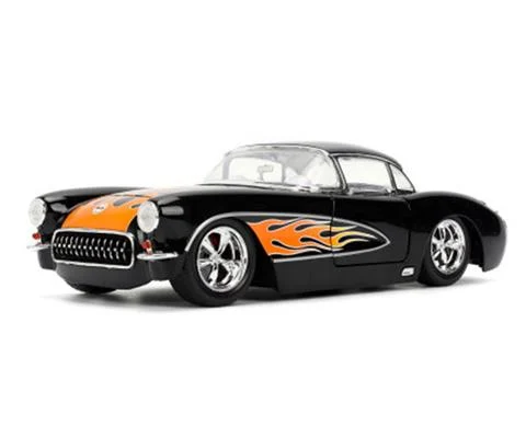 1957 Chevrolet Corvette in Black with Flames - JADA TOYS