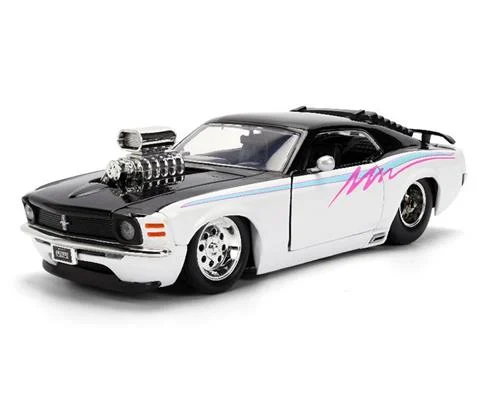 1970 Ford Mustang Boss 429 in White and Black with Light Blue and Pink Deco - JADA TOYS