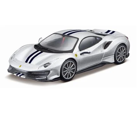 Ferrari 488 Pista in Silver with Blue Stripes - BBURAGO