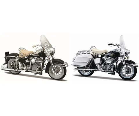 1968 Harley-Davidson Electra Glide in Black and 1962 Harley-Davidson Duo-Glide in Black and White - 60s Motorcycle 2-pack