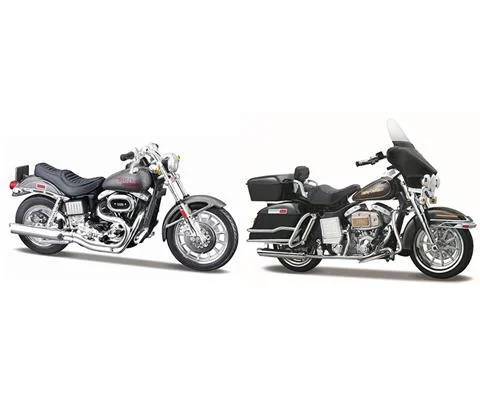 1977 Harley-Davidson FXS Low Rider Metallic Gray and 1978 Harley-Davidson Electra Glide in Black - 70s Motorcycle 2-pack