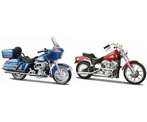 1980 Harley-Davidson FLT Tour Glide in Blue and 1984 Harley-Davidson FXST Softail in Red - 80s Motorcycle 2-pack
