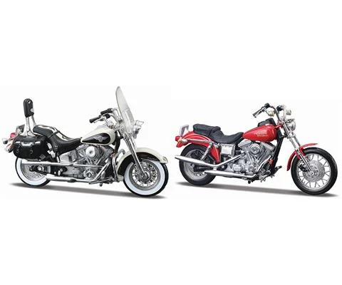 1993 Harley-Davidson Heritage Softail Black and White and 1999 Harley-Davidson Dyna Low Rider in Red - 90s Motorcycle 2-pack