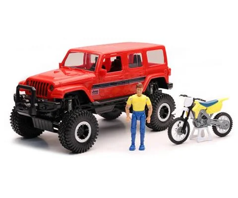 Jeep Sahara in Red with Dirt Bike and Posable Figure - NEW-RAY