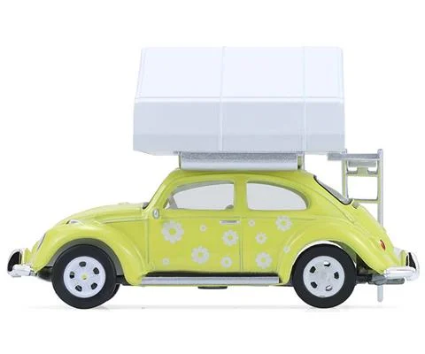 Classic VW Beetle - Yellow Flower Power with Campotel Cartop Sleeper Tent