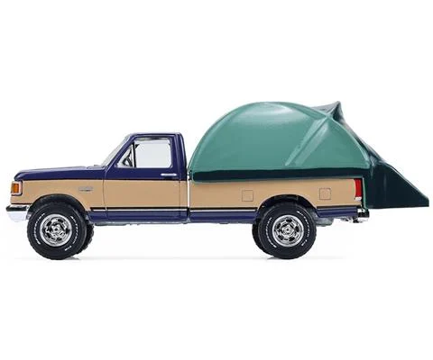 1987 Ford F-150 XLT Lariat in Dark Blue and Tan with Modern Truck Bed Tent