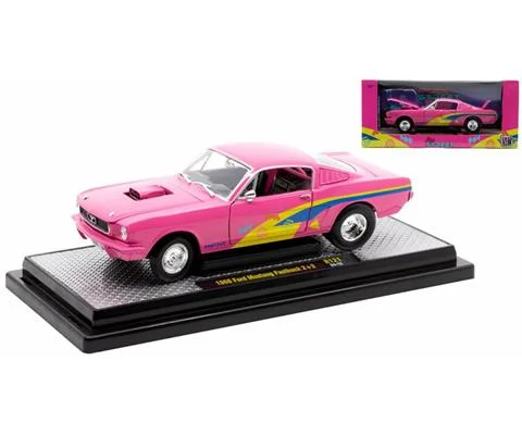1966 Ford Mustang Fastback in Pink with Yellow and Blue Side Stripes - M2MACHINES